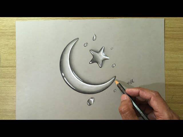 Crescent Moon With Flowers Drawing